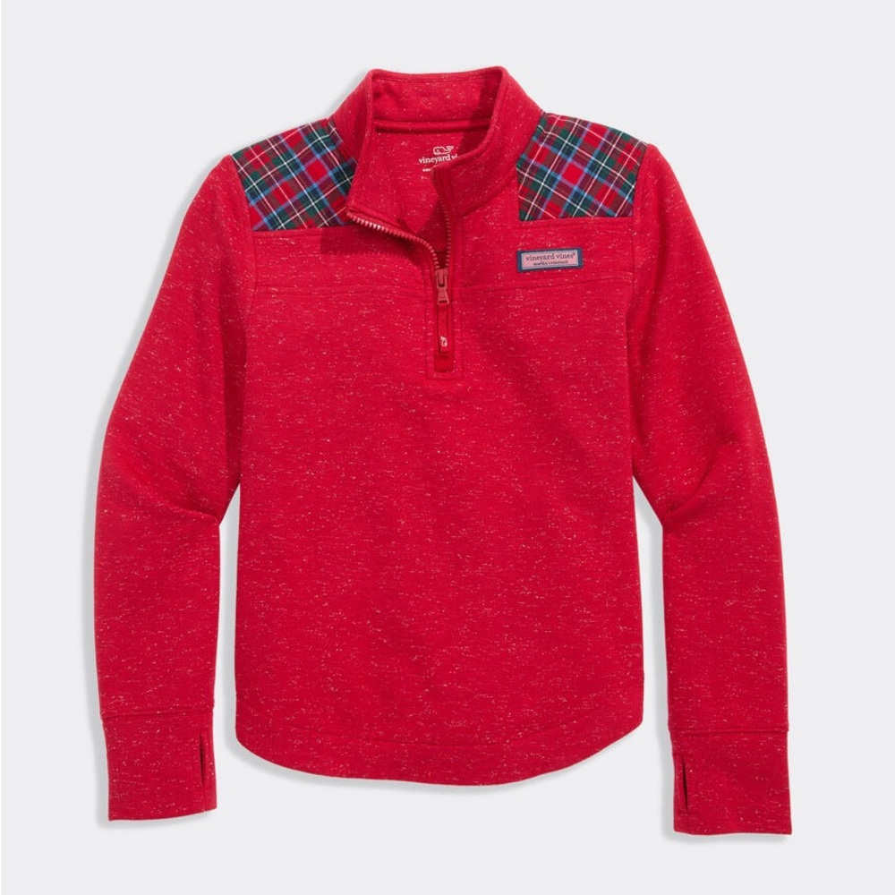 Vineyard Vines Red Plaid Dreamcloth Quarter-Zip Sweatshirt Small (7-8)